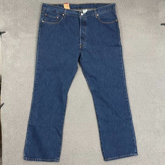 Levi's 501 Jeans Men 42x32 Blue Dark Wash Button Fly Straight Fit Denim - Picture 1 of 13